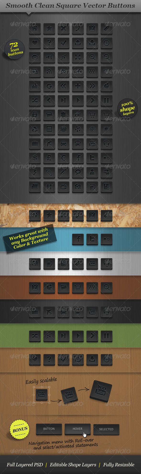 Dark Square Icon Set Vector Web Buttons - Buttons Web Elements