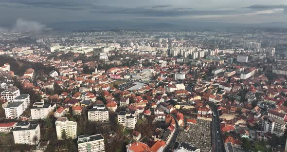 Establishing Aerial Drone Footage of Brasov Vacation Historical City