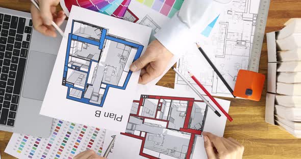 Architect Designer Offers Client an Apartment Project Plan in Two Versions alt