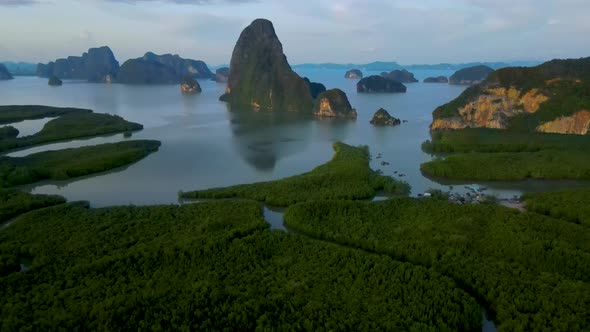 Sametnangshe View of Mountains in Phangnga Bay with Mangrove Forest in Andaman Sea Thailand alt