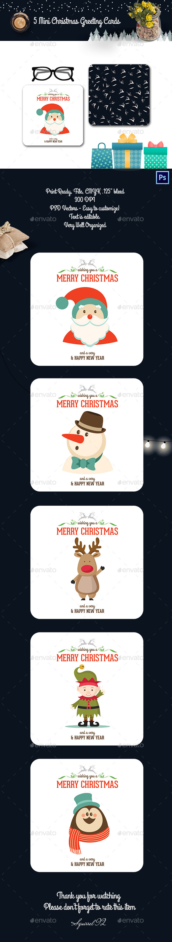 5 Mini Christmas Greeting Cards - Greeting Cards Cards & Invites