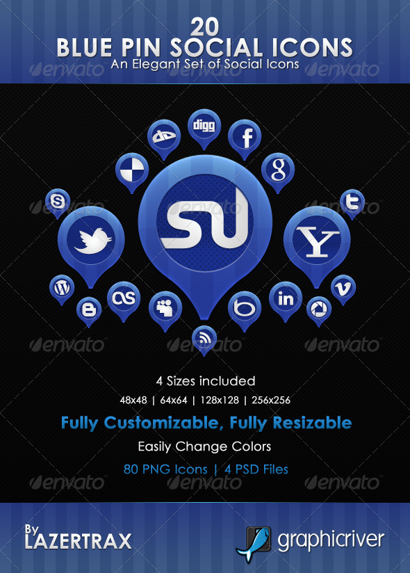 Blue Pin Social Icons - Web Icons