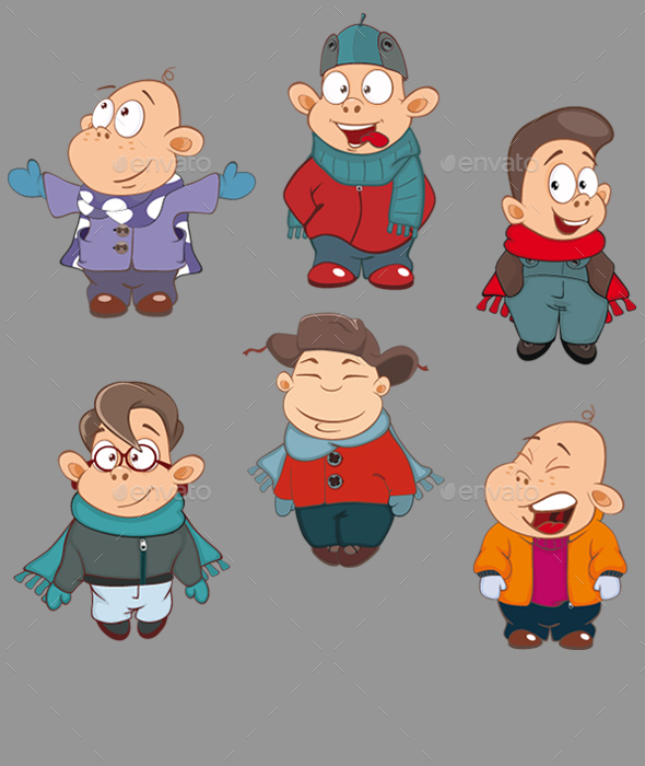 Vector Illustration of a Cute Little Boys. Cartoon - People Characters