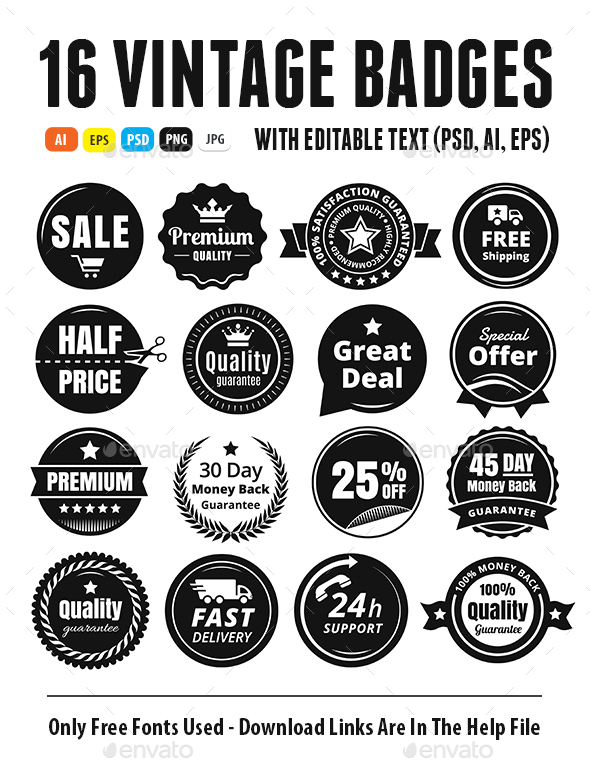 16 Scalable Vintage Badges - Badges & Stickers Web Elements