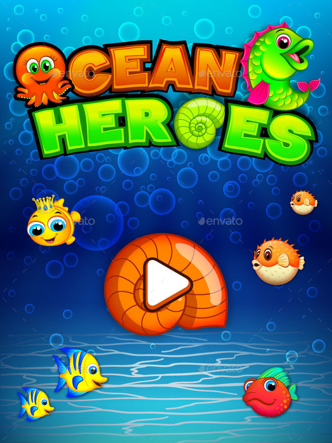 Ocean Heroes Puzzle Game UI Kit by S_N_K GraphicRiver