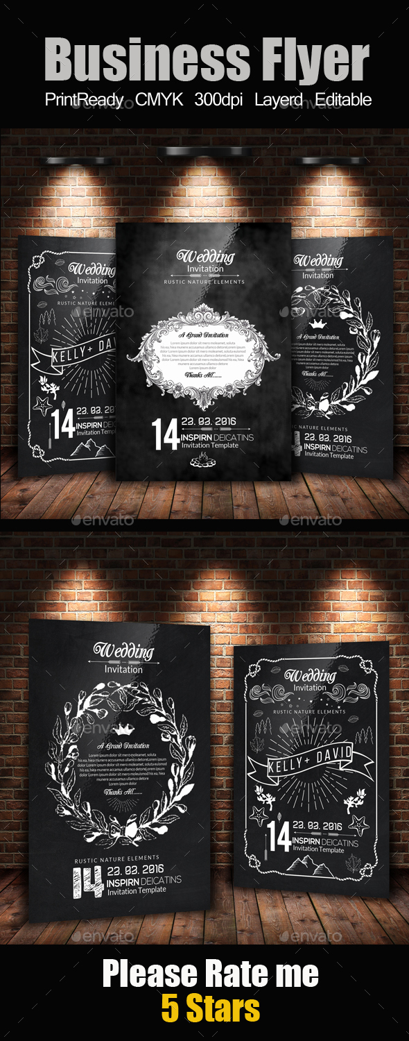 3 Chalk Board Invitation Cards - Miscellaneous Events