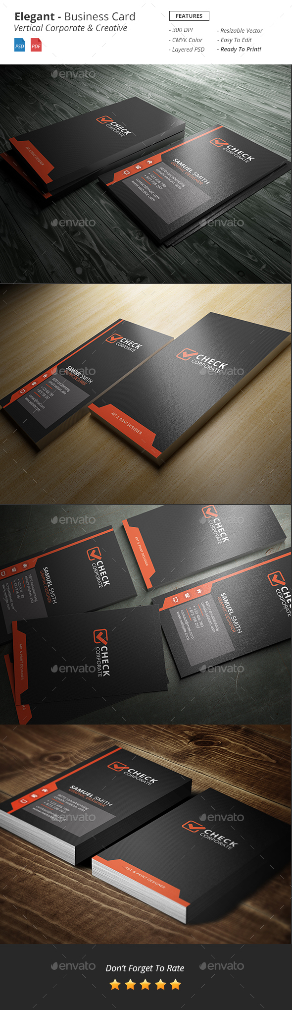 Elegant Vertical Business Card - Corporate Business Cards