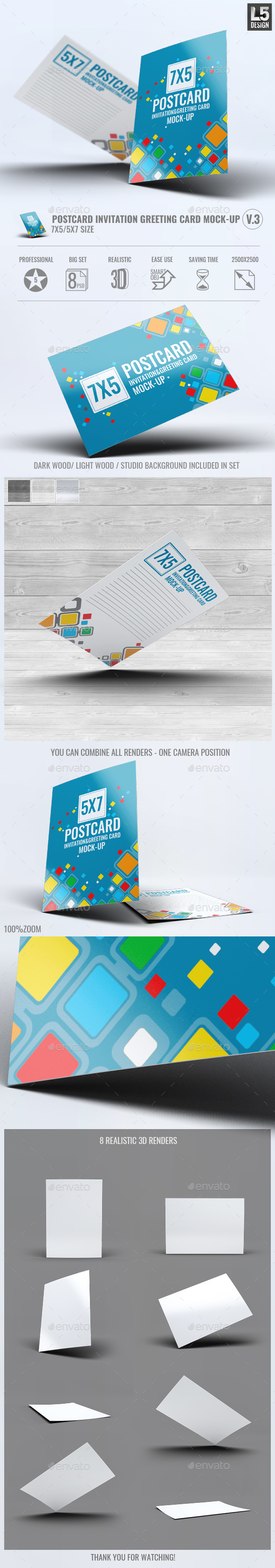 Postcard Invitation Greeting Card Mock-Up V.3