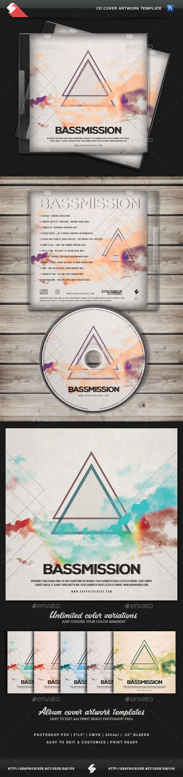 Bassmission - CD Cover Artwork Template - CD & DVD Artwork Print Templates