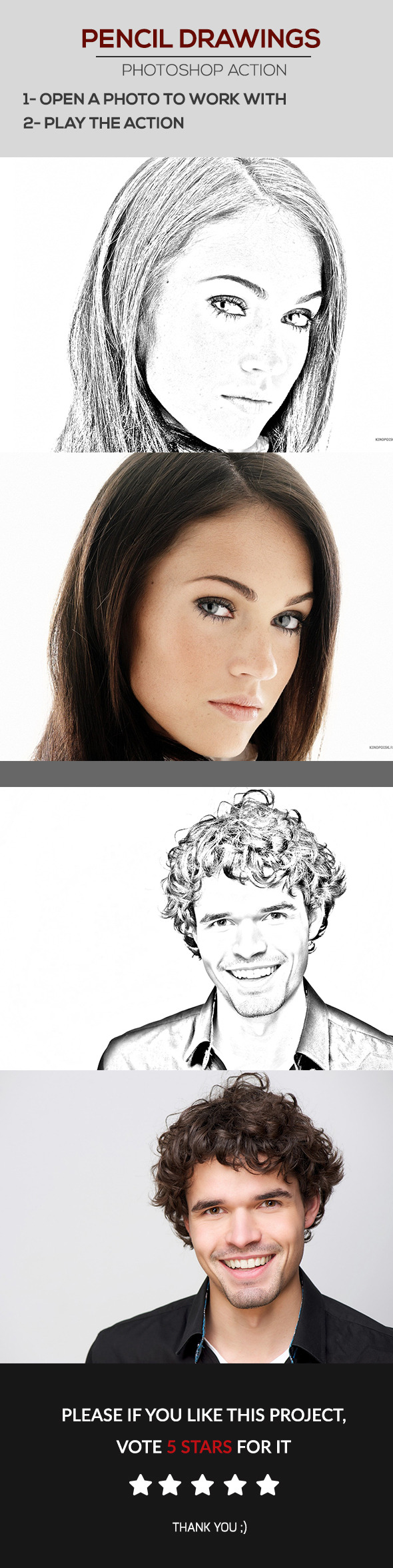 Pencil Drawing Photoshop Action - Photo Effects Actions