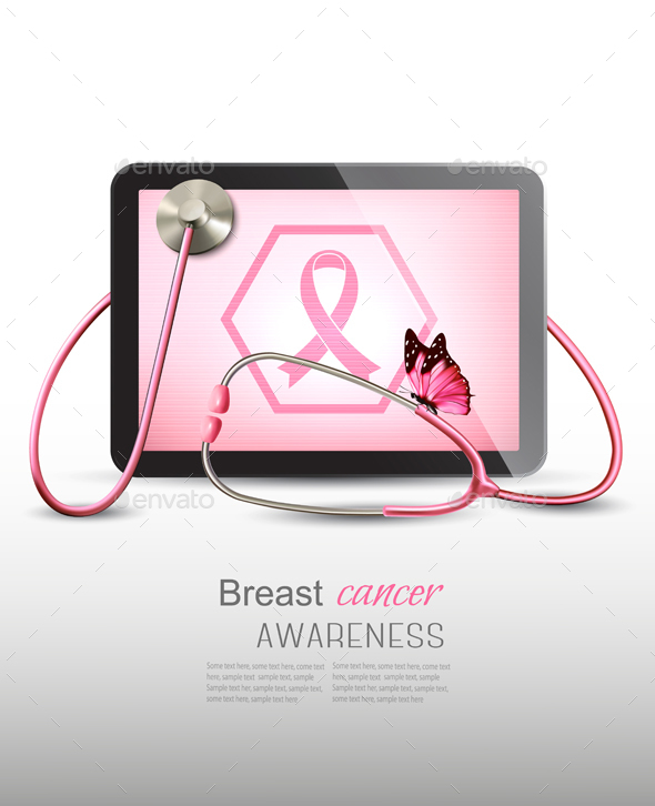 Medical Tablet With Breast Cancer Awareness Symbol - Health/Medicine Conceptual