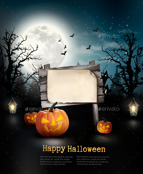 Scary Halloween Background With A Wooden Sign - Halloween Seasons/Holidays