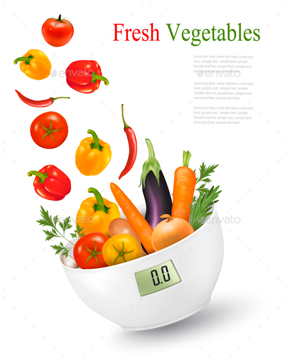 Fresh Vegetables With In A Weight Scale Diet - Food Objects