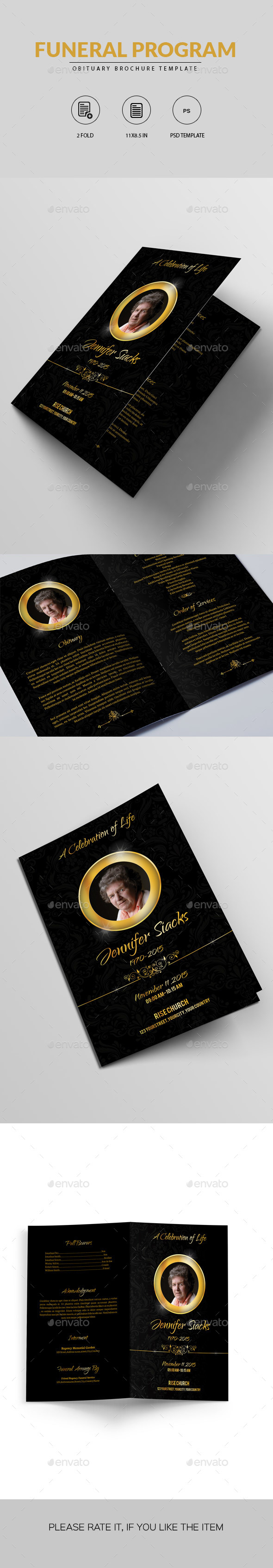 Golden Funeral Program Brochure - Informational Brochures