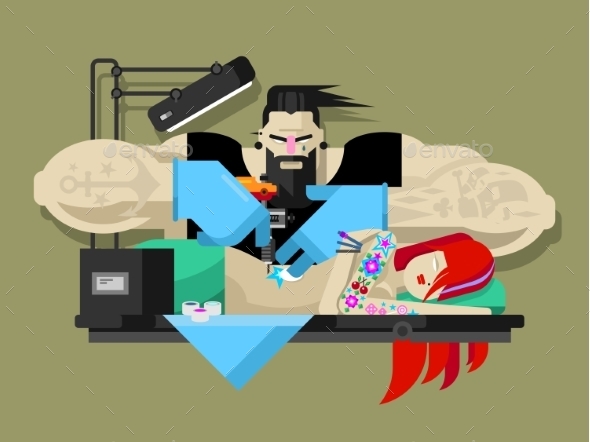 Tattoo Master At Work - People Characters