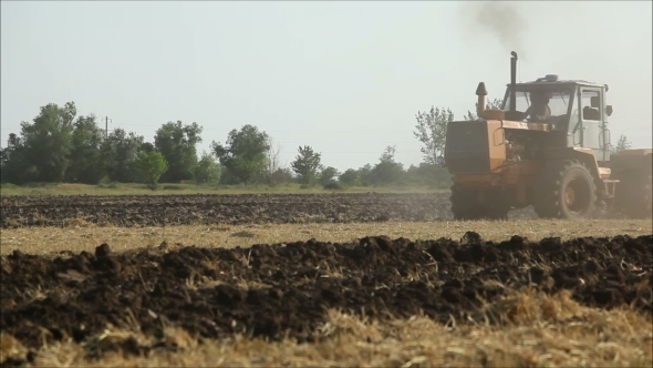 Tractor Rides Through a Wheat Field