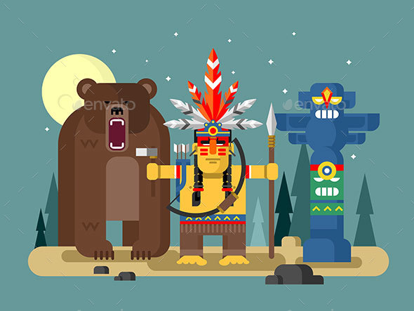 Injun Character With Bear - People Characters
