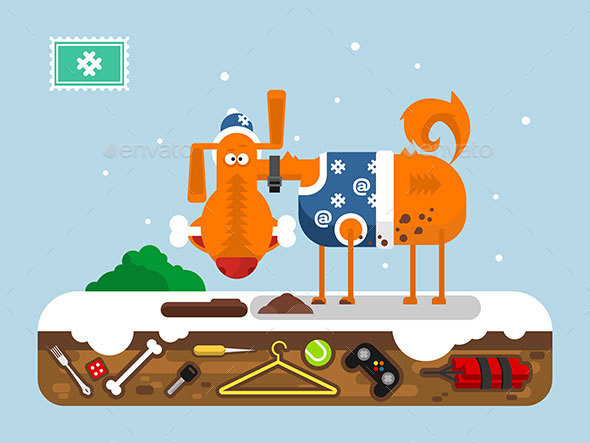 Christmas Cartoon Dog - Christmas Seasons/Holidays