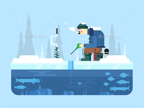 Man On Winter Fishing - Seasons Nature