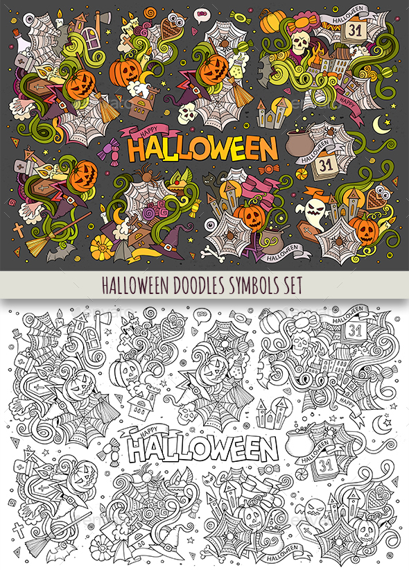 Halloween Doodles Symbols Set - Halloween Seasons/Holidays