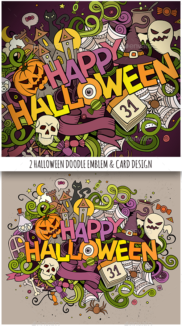 Happy Halloween Doodles Illustration & Card - Halloween Seasons/Holidays