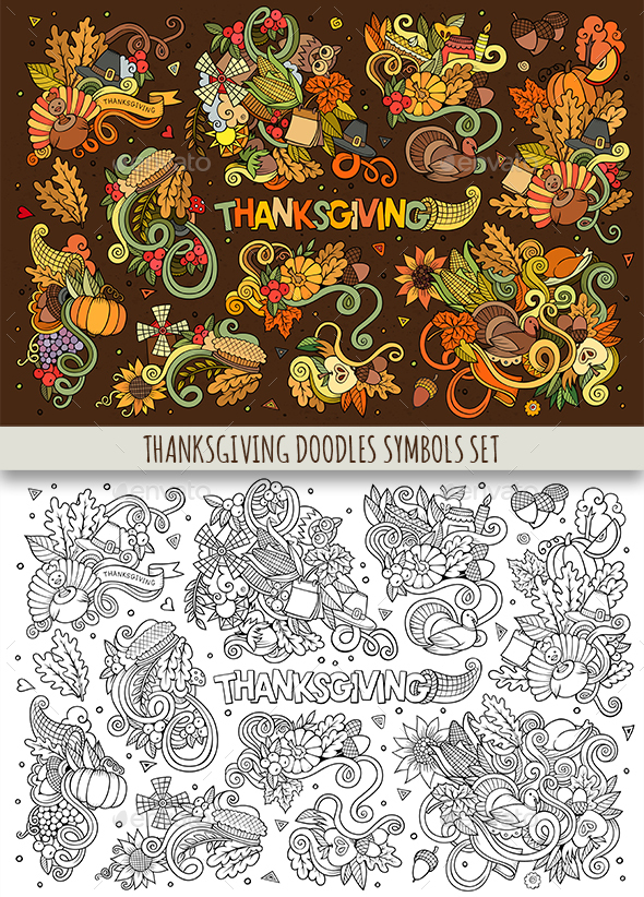 Thanksgiving Doodles Symbols Set - Seasons/Holidays Conceptual