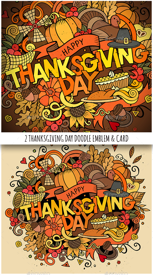 Happy Thanksgiving Doodles Illustration & Card - Seasons/Holidays Conceptual