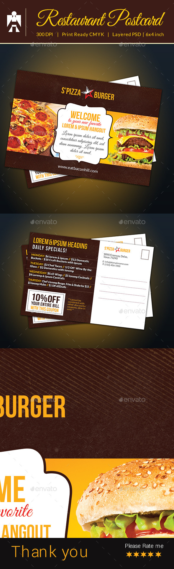 Restaurant Postcard With Coupon Code - Cards & Invites Print Templates