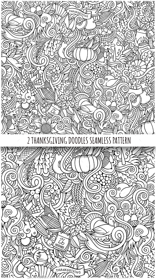 2 Thanksgiving Doodles Seamless Patterns - Miscellaneous Seasons/Holidays