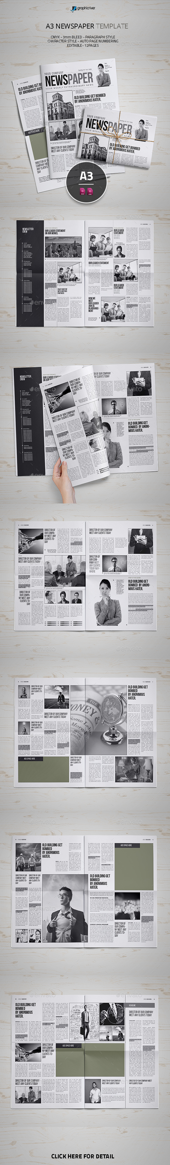 A3 Newspaper Template - Newsletters Print Templates