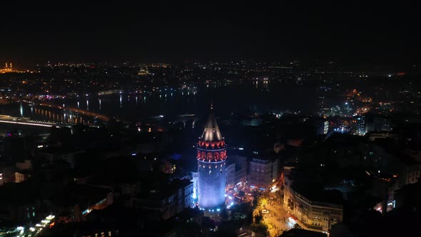 Golden Horn And Galata Tower Aerial View At Night 6