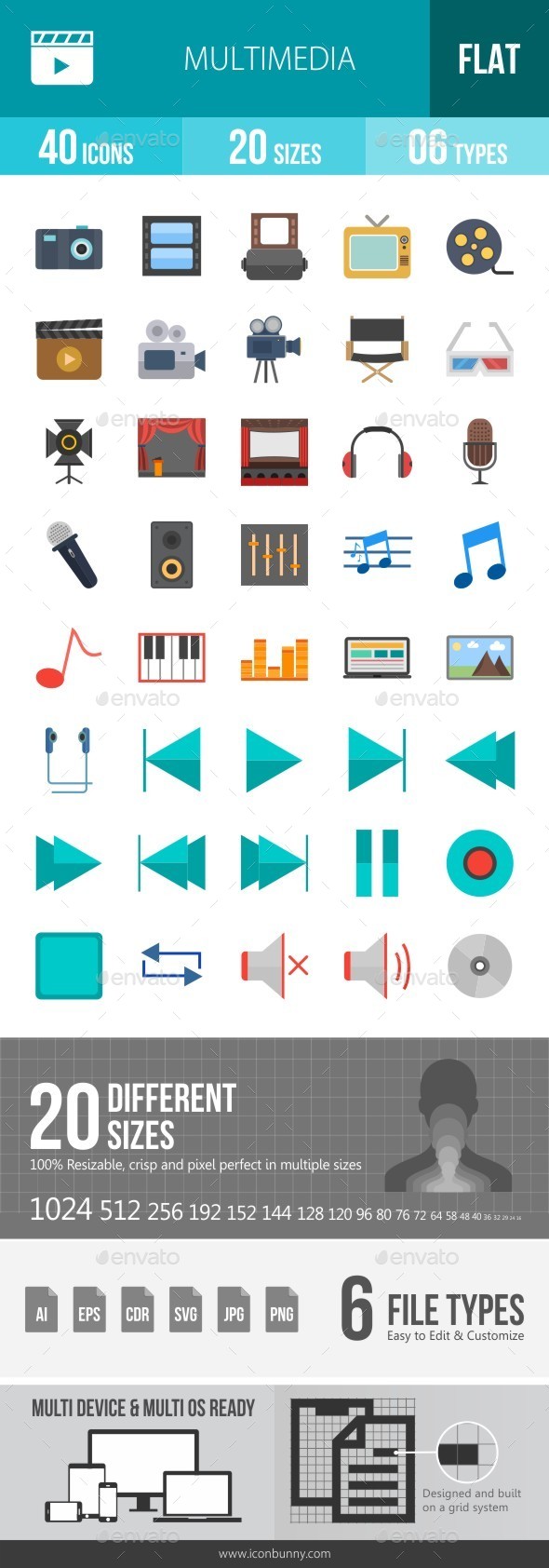 Multimedia Flat Multicolor Icons - Icons