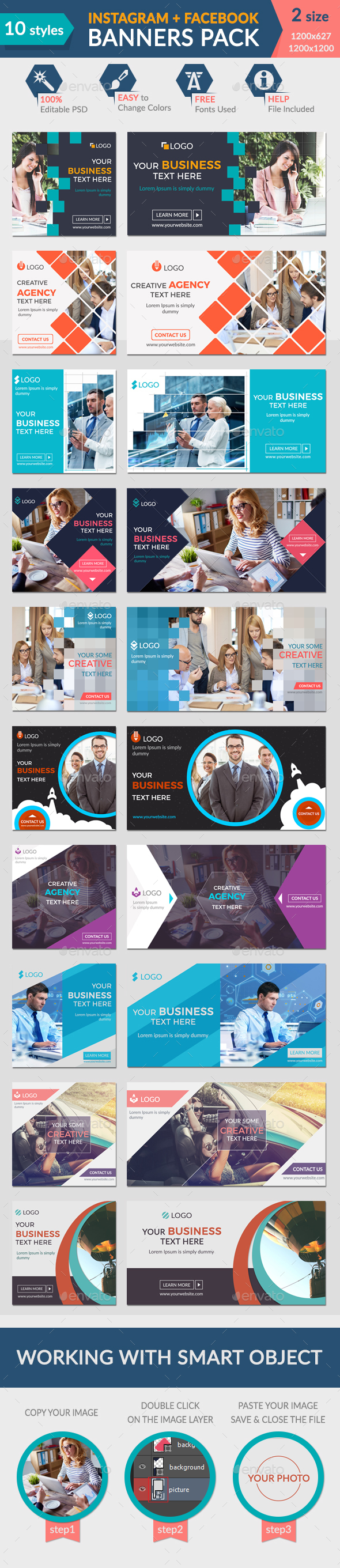 Facebook + Instagram Banners Pack-1 - Banners & Ads Web Elements