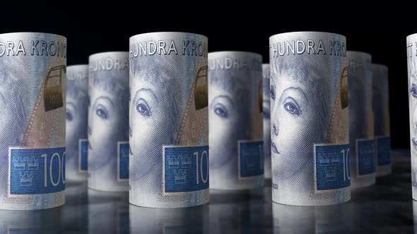 Swedish Krone money banknotes rolls seamless loop alt