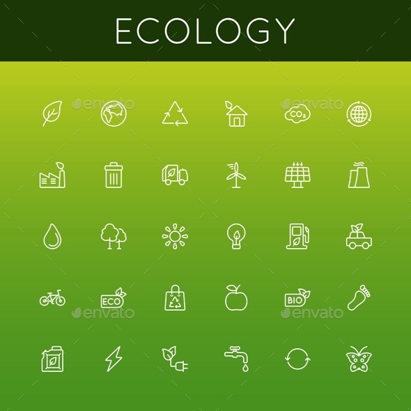 Vector Ecology Line Icons - Industries Business