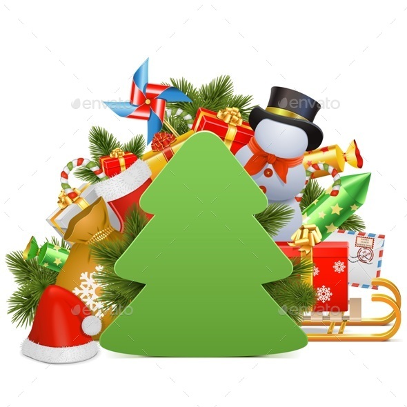 Vector Christmas Concept with Paper Tree - Christmas Seasons/Holidays