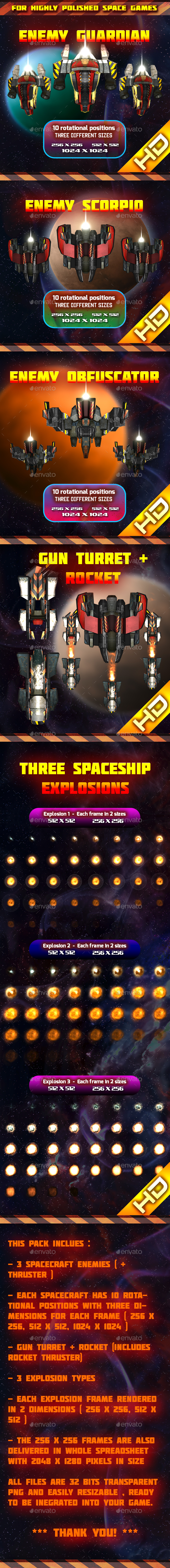 Spaceship Enemy Sprites Pack 003 - Sprites Game Assets