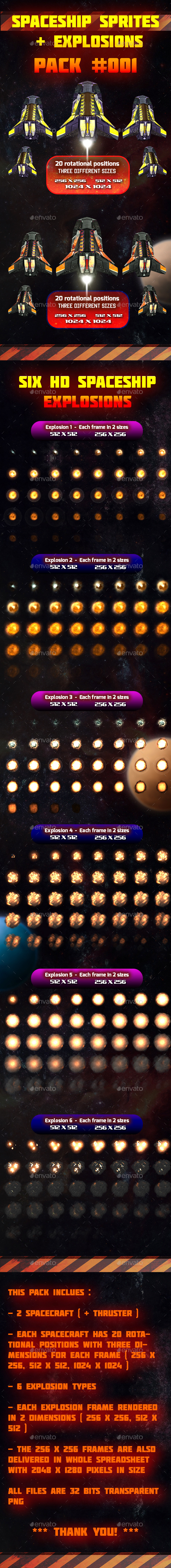 Spaceship Sprites and Explosions Pack 001 - Sprites Game Assets