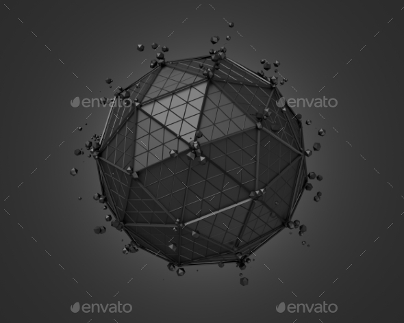 Polygonal Black Sphere With Wireframe. - Tech / Futuristic Backgrounds