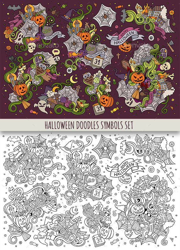 Halloween Doodles Symbols Set - Halloween Seasons/Holidays