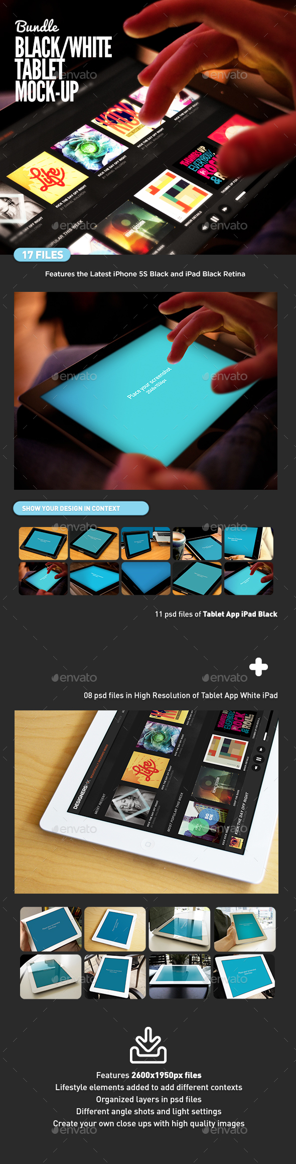 Black and White Pad Tablet MockUp Bundle - Mobile Displays