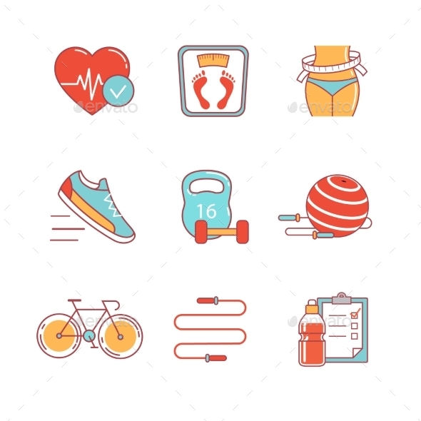 Fitness And Healthy Lifestyle Thin Line Icons Set - Icons