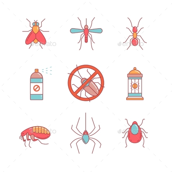 Insects Control, Anti Pest Emblem, Insecticide - Animals Characters