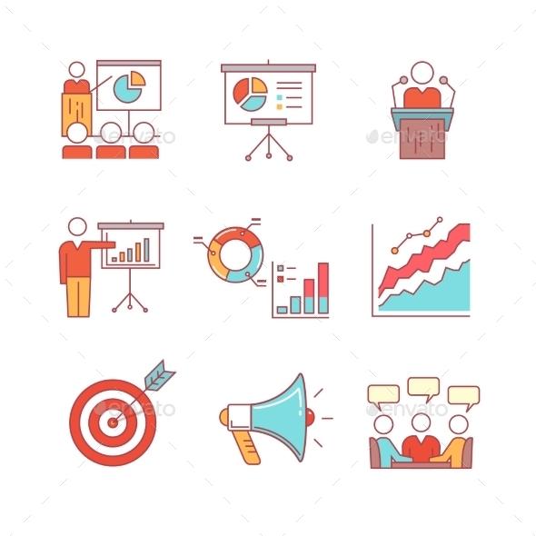 Business Presentation, Education, Seminar, Lecture - Business Icons