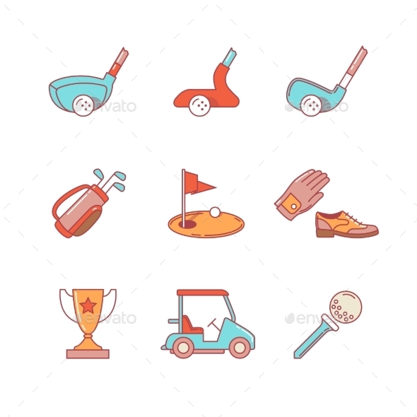 Golf Sport And Equipment Thin Line Icons Set - Icons