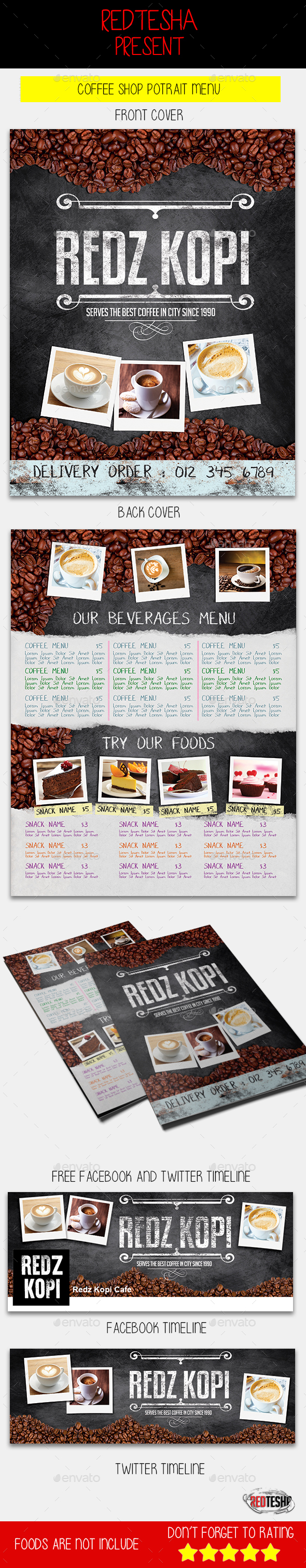 Coffee Shop Portrait Menu - Food Menus Print Templates