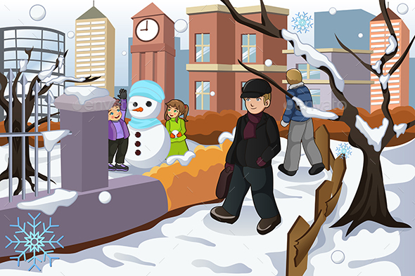 People Walking in the Park During Winter - People Characters