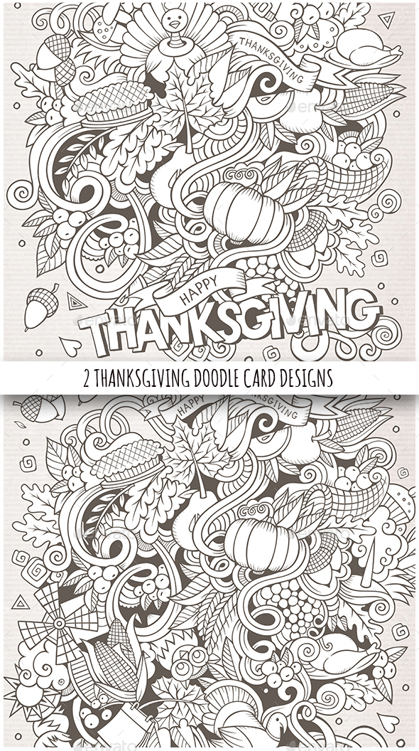 Happy Thanksgiving Doodles Sketchy Illustrations - Miscellaneous Seasons/Holidays