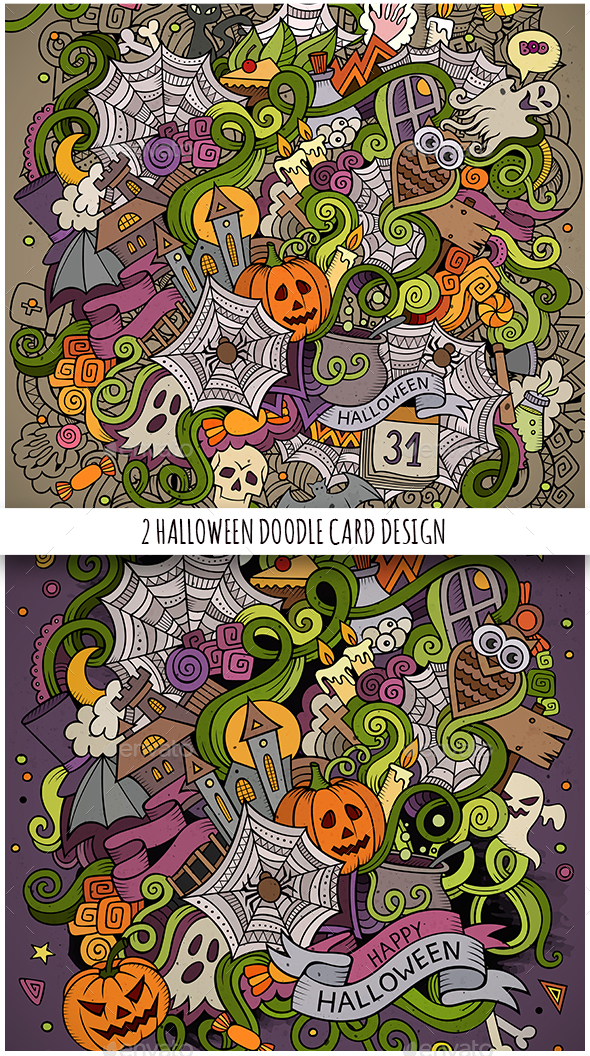 2 Happy Halloween Doodles Illustrations - Halloween Seasons/Holidays