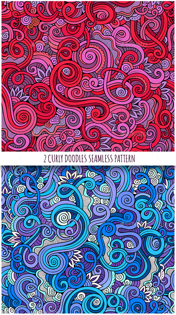 2 Curly Seamless Patterns - Decorative Vectors